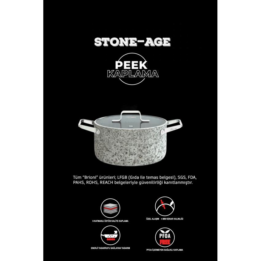 Stone-Age 3 Parça 26cm Basık-26cm Tava Çizilmez Yanmaz Yapışmaz Kombin Tencere Tava Seti