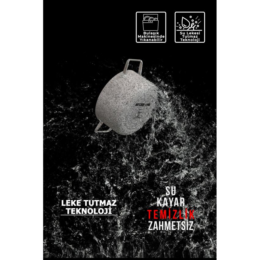 Stone-Age 3 Parça 28cm Basık- 28cm Tava Çizilmez Yanmaz Yapışmaz Kombin Tencere Tava Seti
