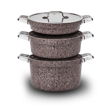 Stone-Age Flex Stone Terra 22 cm 5 Parça Yanmaz Yapışmaz Çizilmez İndüksiyonlu Tencere Seti